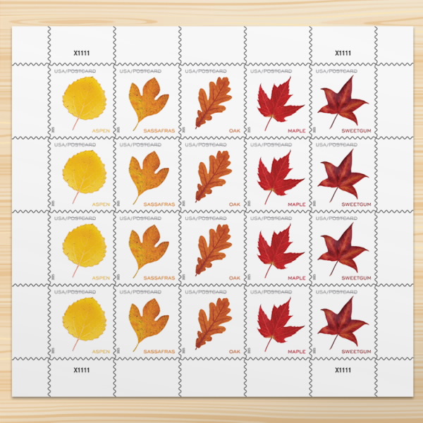 Vibrant Leaves Postcard Stamps